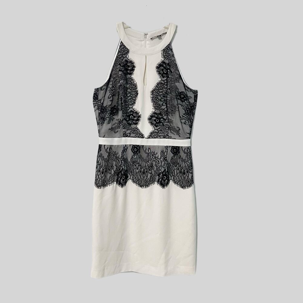 Gianni Bini Women 6 White Overlay Black Lace Sheath Cocktail Dress Going Out